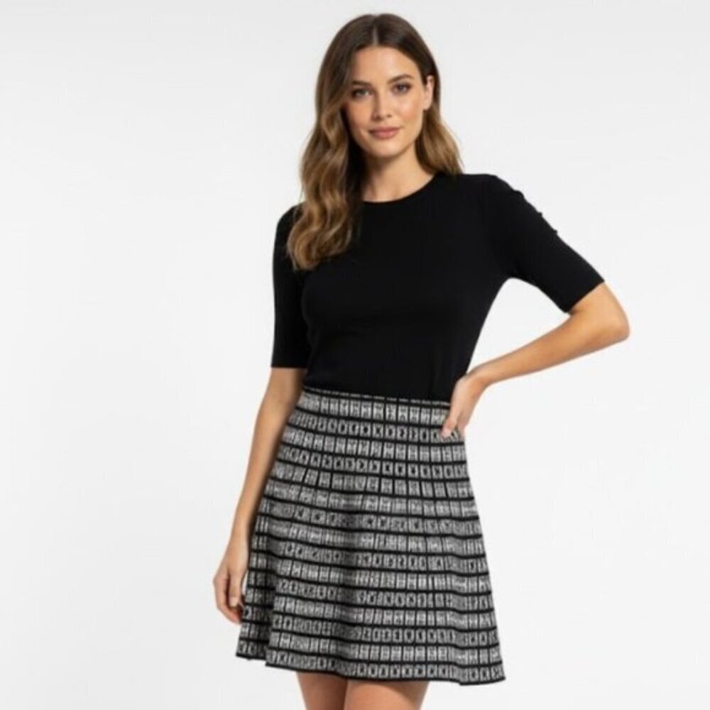 Cynthia Rowley Black White Jacquard Women's Knit Skirt Size Medium NWT